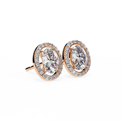 Oval Solitaire Studs with Halo.