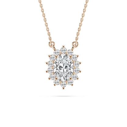 Oval Star Halo Pendant With Chain